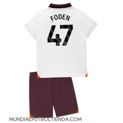 Camiseta Manchester City Phil Foden #47 Segunda Equipación Replica 2023-24 para niños mangas cortas (+ Pantalones cortos)